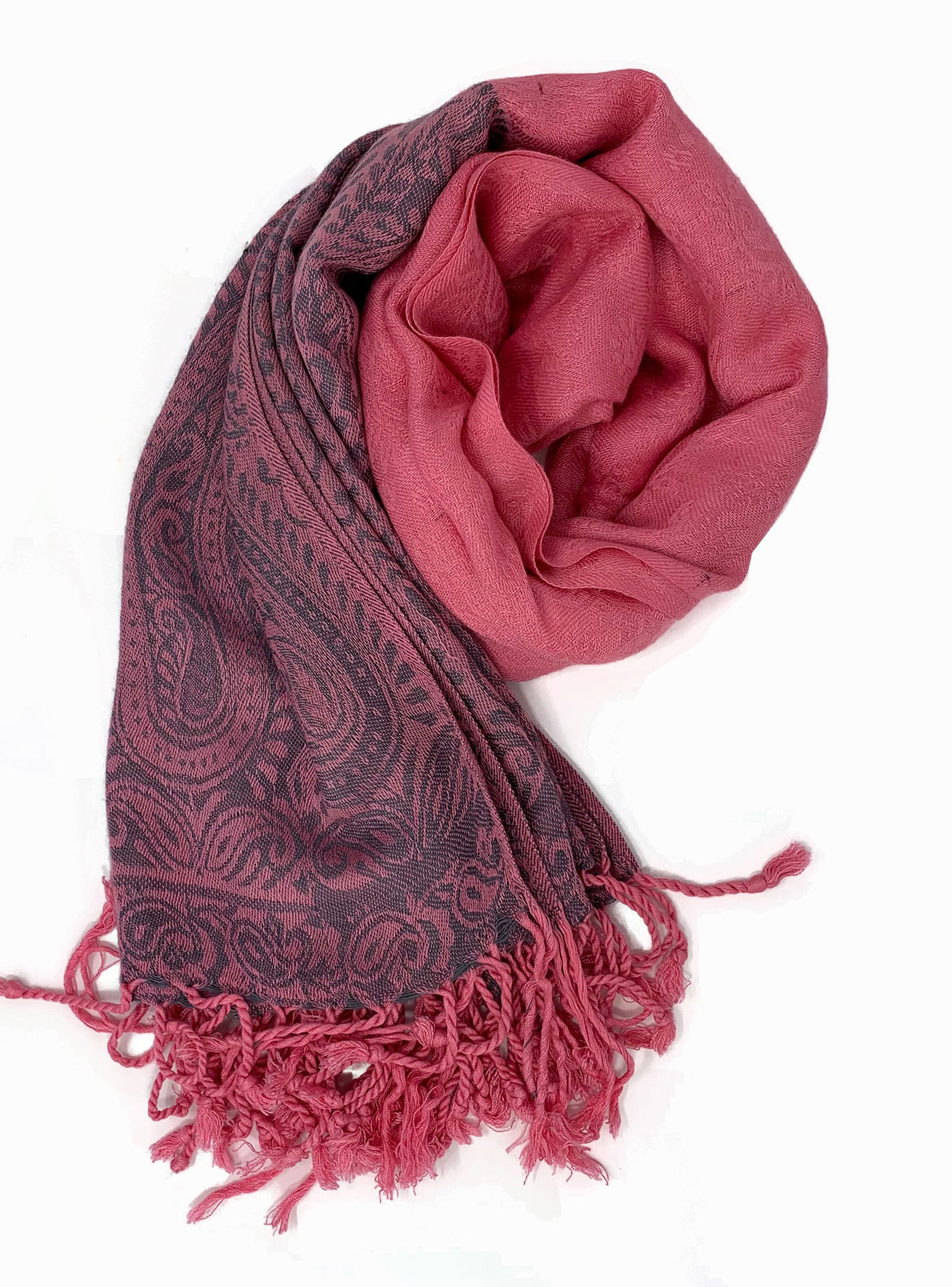 LissKiss Puce Pink Large Paisley On Grey Pashmina Feel - Scarf at   Women's Clothing store